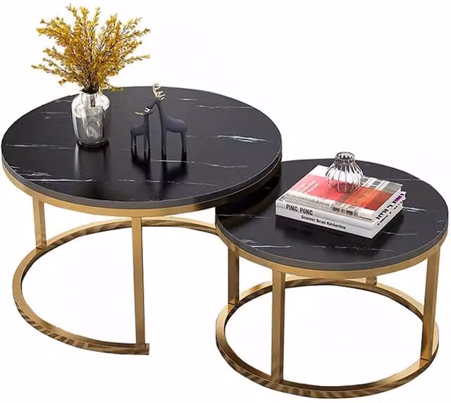 VOGREX Set of 2 Nesting Round Coffee Tables with Wood Tops and Sled Base
