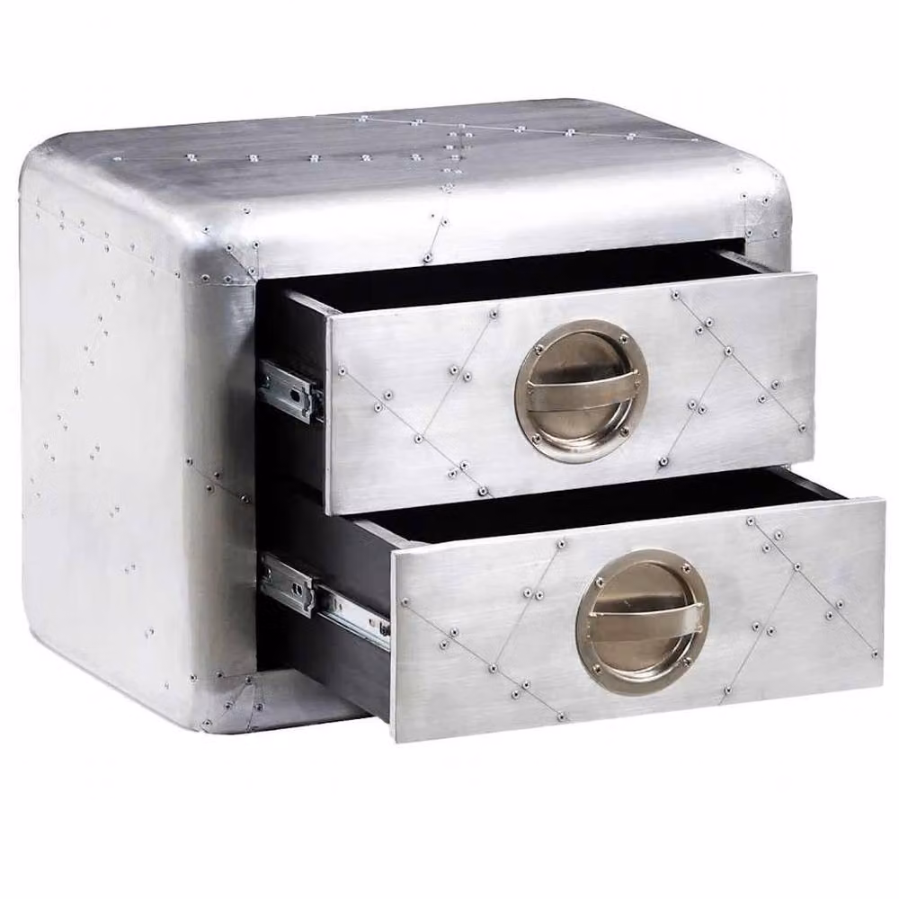 Berkfield Home Aviator End Table with 2 Drawers in Silver Vintage Aircraft Style – 3