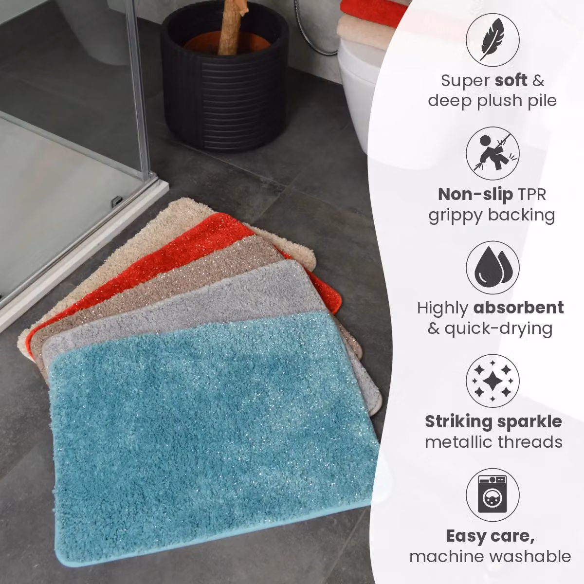 Allure Bath Fashions Bling Sparkle Non Slip Microfibre Bath Mat in Light Grey, W: 40 cm, D: 60 cm – 3
