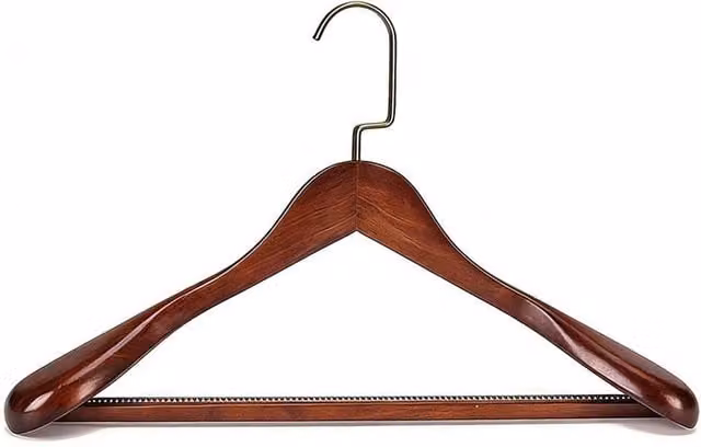 FORGEVIO 5 Pack Brown Wide Shoulder Wooden Suit Hangers with Bar and Swivel Hook, Width: 50 cm – 1