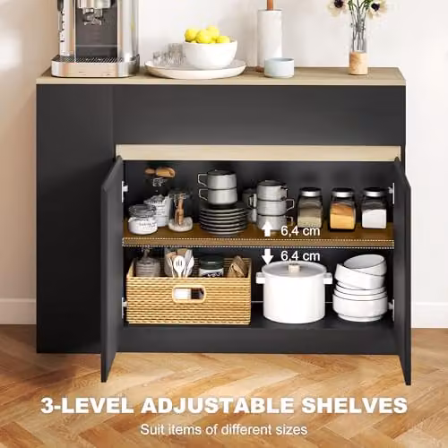 HOMCOM Modern Black Kitchen Island Sideboard with 2 Doors and 2 Drawers – 4