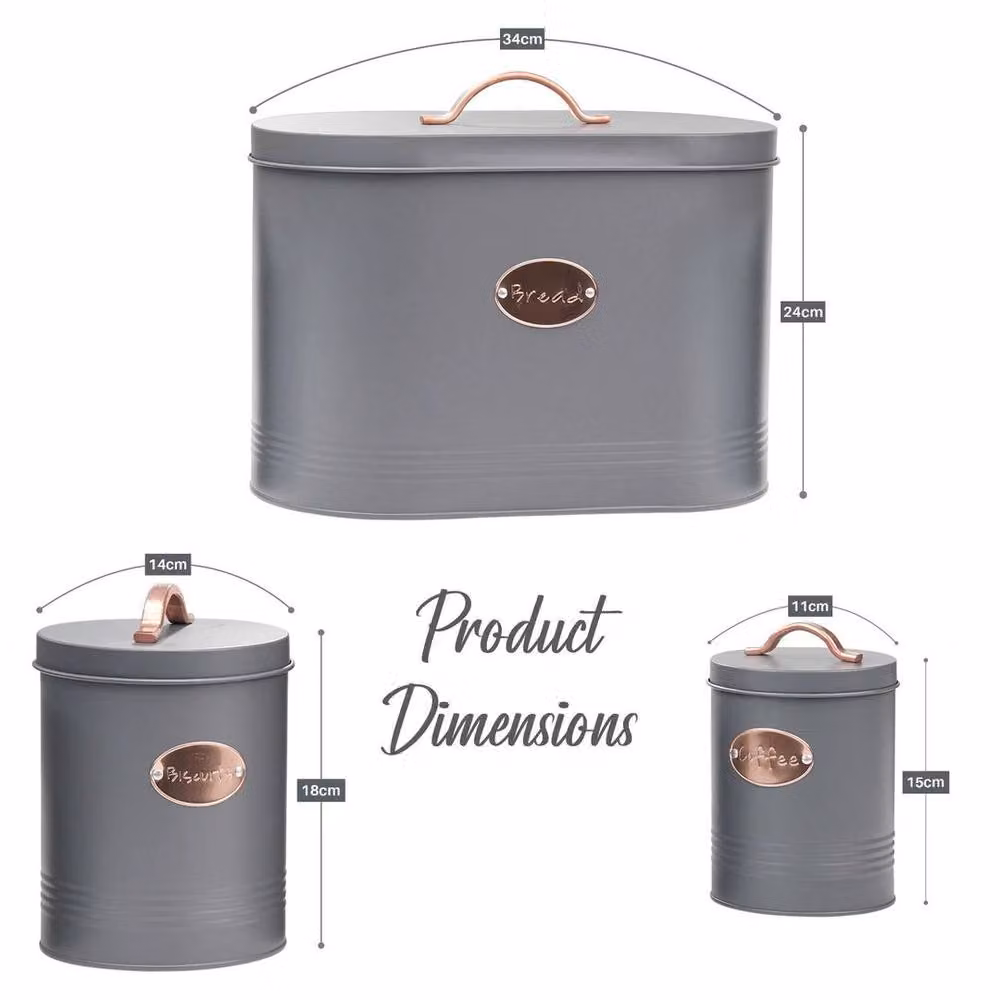 SPETLEK 5-Piece Metal Kitchen Bread Bin Storage Tin Set in Grey – 2