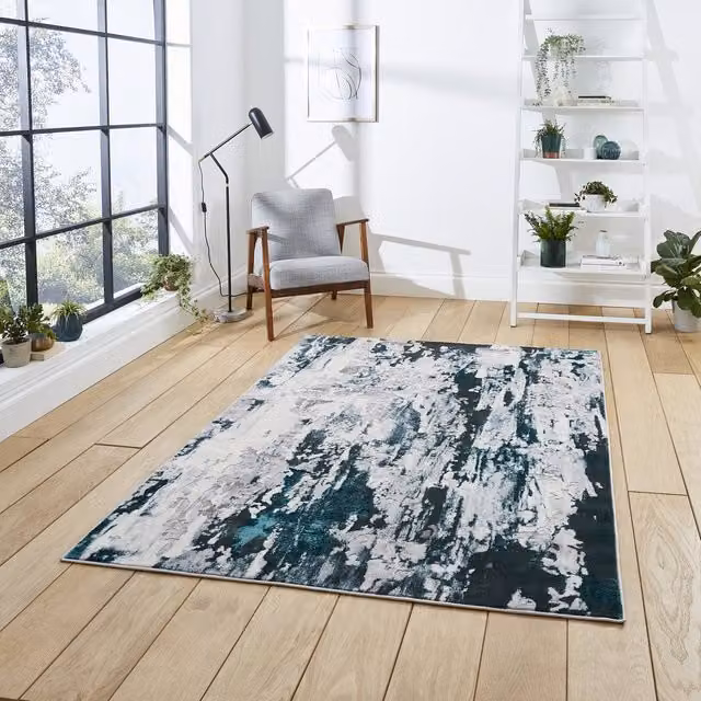 Terrys Modern Abstract Machine Woven Rectangular Rug in Grey and Green
