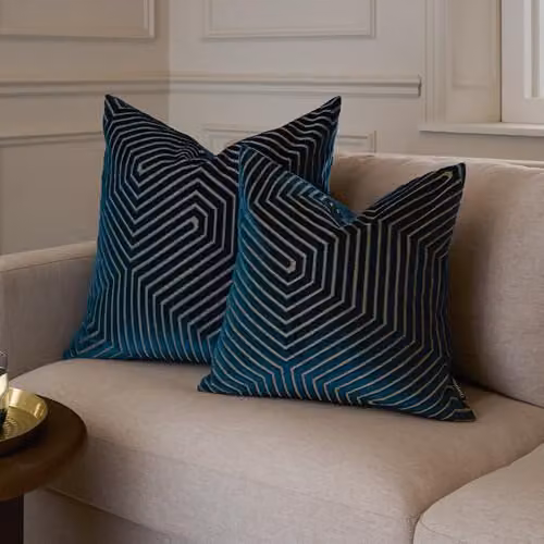 Paoletti Evoke Blue Velvet Square Cushion with Polyester Filling, W/D/H: 55 x 55 x 55 cm – 5