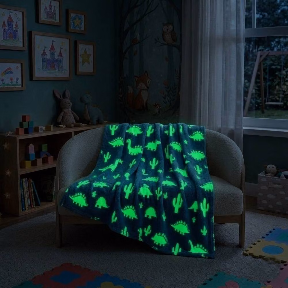 Snug City Glow in the Dark Dinosaur Soft Fleece Blanket for Children in Blue Multicolour – 2