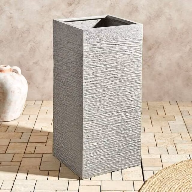 Wyld and Coco Tall Clay Fibre Planter Tub, Grey, W/D/H: 33 x 33 x 70 cm