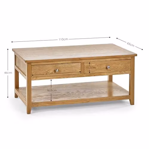 Julian Bowen Mallory Oak Coffee Table with 2 Drawers, W/D/H: 110 x 50 x 65 cm – 2