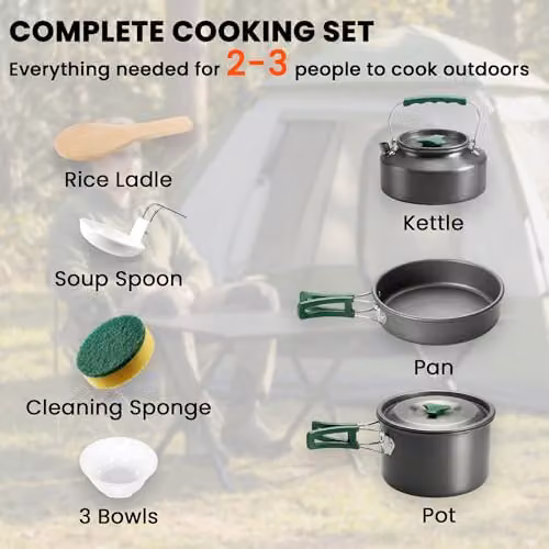 Outsunny Grey Anodised Aluminium Camping Cookware Set for 2-3 People including Pot and Frying Pan – 3