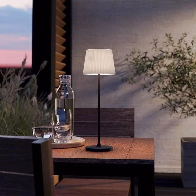 Eglo Leonero Portable LED Table Lamp with Touch Dimmer, Black and Beige Fabric and Metal – 1