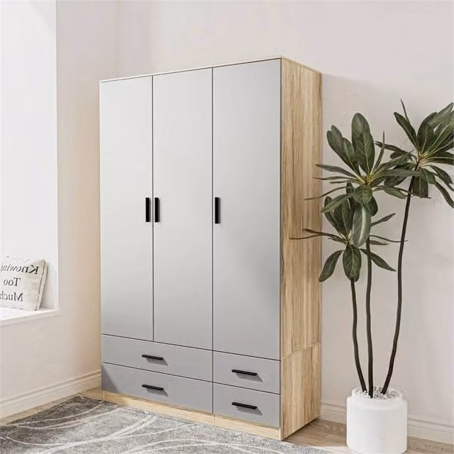 FORGEVIO Modern 3 Door 4 Drawer Wardrobe in Oak and Grey