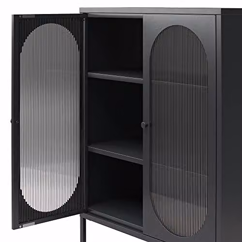 Dorel Home Luna Metal Cabinet with 2 Fluted Glass Doors, Black, W/D/H: 80 x 40 x 102 cm – 5