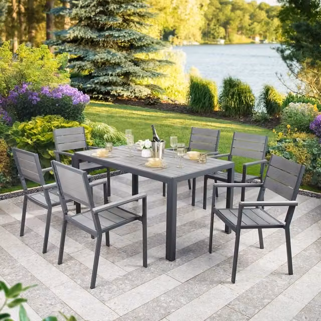 Home Garden Direct Python Grey Modern Garden Dining Set with Rectangular Table and 6 Chairs