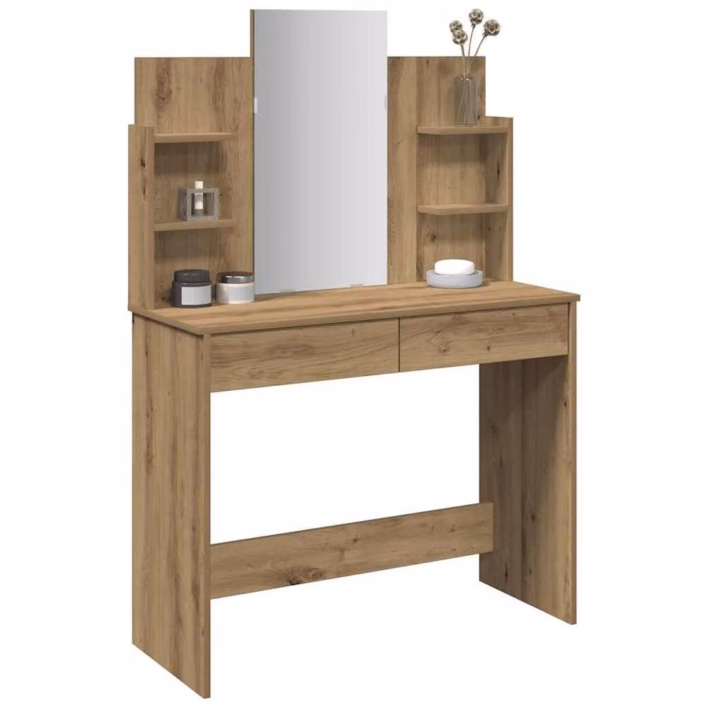 Berkfield Home Artisan Oak Dressing Table with Mirror in Brown, W/D/H: 96 x 39 x 142 cm – 2