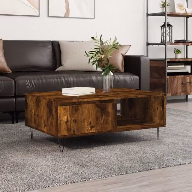 Berkfield Home Smoked Oak Coffee Table in Brown, W/D/H: 90 x 60 x 35 cm