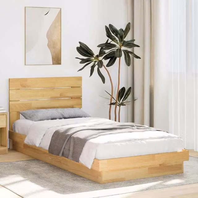 Berkfield Home Small Single Solid Wood Oak Bed Frame with Headboard in Brown, W: 75 cm, L: 190 cm – 1
