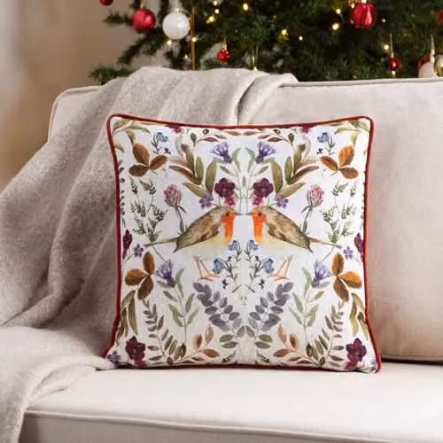 Evans Lichfield Mirrored Robin Watercolour Printed Square Cushion in Orange, W/D/H: 43 x 43 x 43 cm – 3