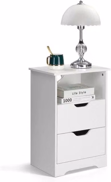 Nordara Modern White Bedside Table Drawer Cabinet for Bedroom or Living Room – 1