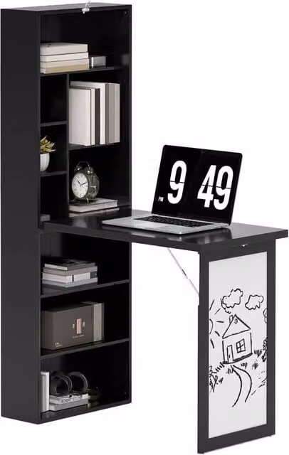 Rolipo Modern Three-Part Computer Desk with Storage and Writing Board in Black