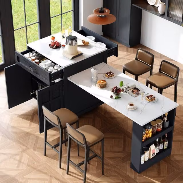 Rolipo Black Extendable Kitchen Island Bar Table with Storage – 1