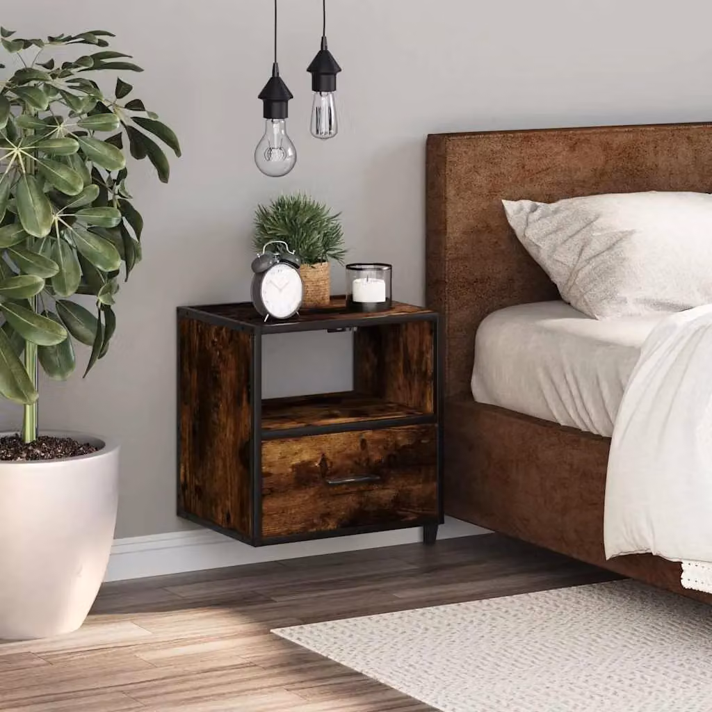 Berkfield Home Wall-mounted Bedside Cabinet in Smoked Oak Brown, W: 40 cm, D: 31 cm, H: 39.5 cm – 3