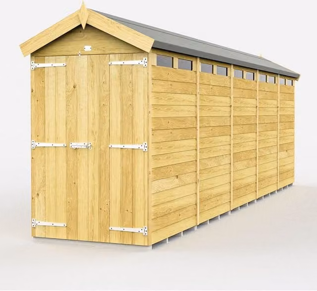 Buttercup Farm Apex Security Wooden Shed with Double Doors in Brown, W: 118 cm, L: 592 cm, H: 217 cm