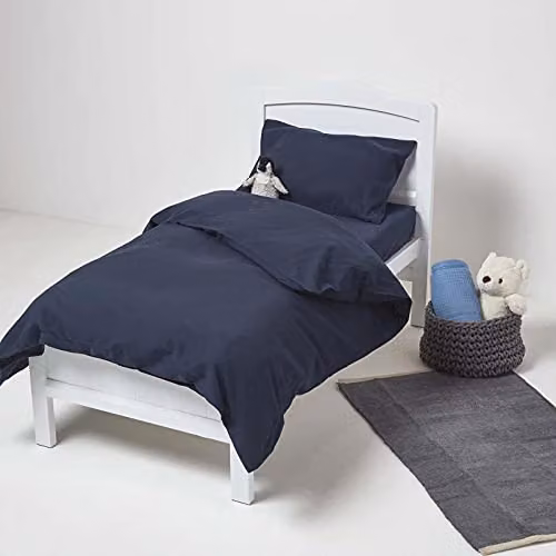 HOMESCAPES Pack of 2 Navy Blue Soft Linen and Cotton Fitted Cot Sheets, W/D/H: 120 x 60 cm – 2