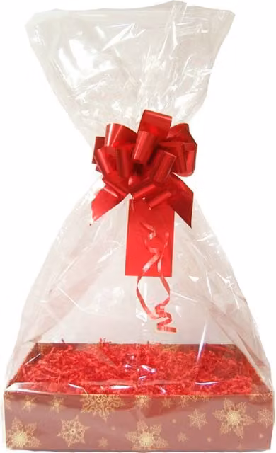 Hampabox Christmas Gift Basket Kit with Red and Gold Accessories, W: 30 cm, D: 20 cm, H: 6 cm