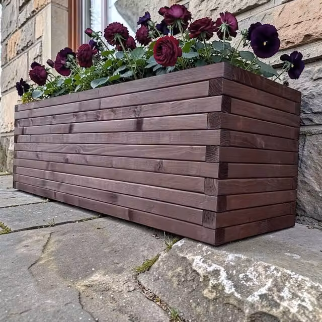Bespoke Outdoor Rustic Wooden Garden Planter Trough in Brown, W: 150 cm, D: 50 cm