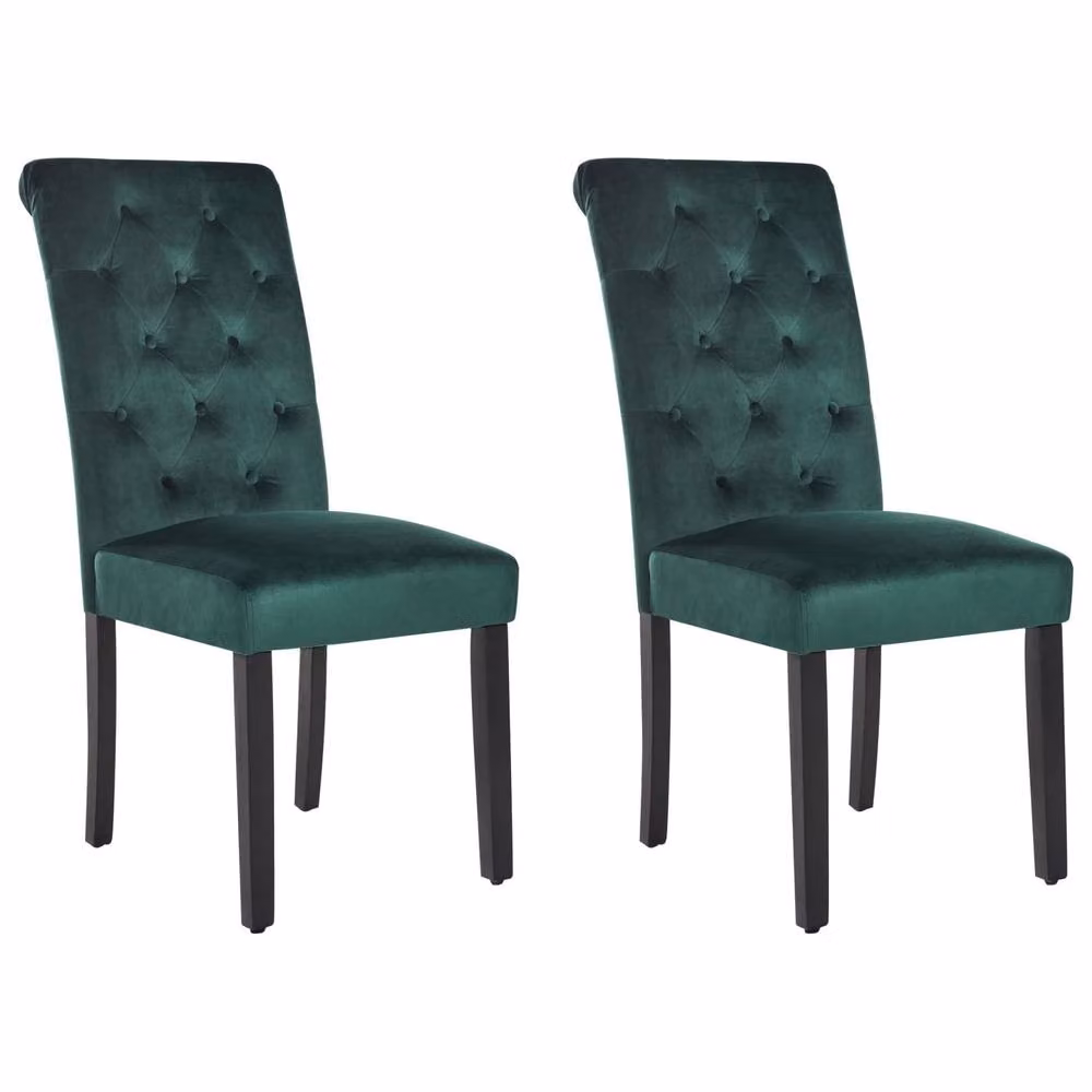Wyld and Coco Emerald Green Velvet Button Tufted Dining Chairs, Set of 2 – 2