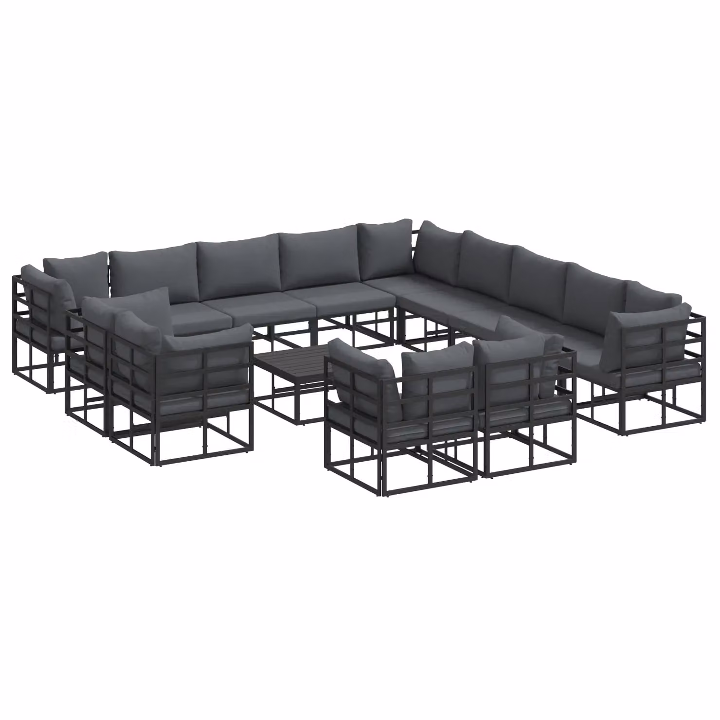 Berkfield Home 14 Piece U-Shape Garden Sofa Set in Black with Powder Coated Aluminium Frame and Weather Resistant Cushions, W/D/H: 70 x 70 x 32 cm – 2