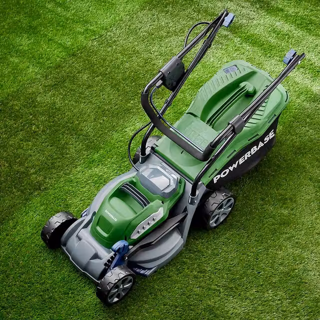 Powerbase 1400w Mower and Grass Trimmer Pack with Collection Bag, Green