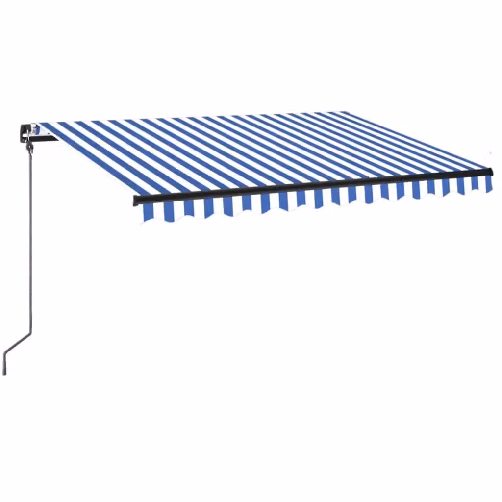 Berkfield Home Manual Retractable Awning with LED, Blue and White, W: 350 cm, D: 250 cm – 2