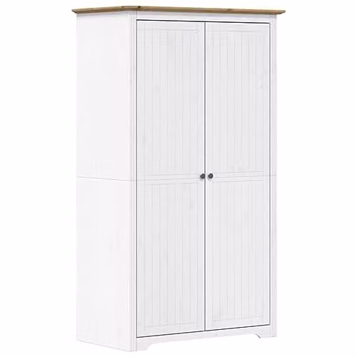 vidaXL BODO Wardrobe in White and Brown Solid Wood Pine with Hinged Doors, W/D/H: 99 x 53.5 x 173 cm