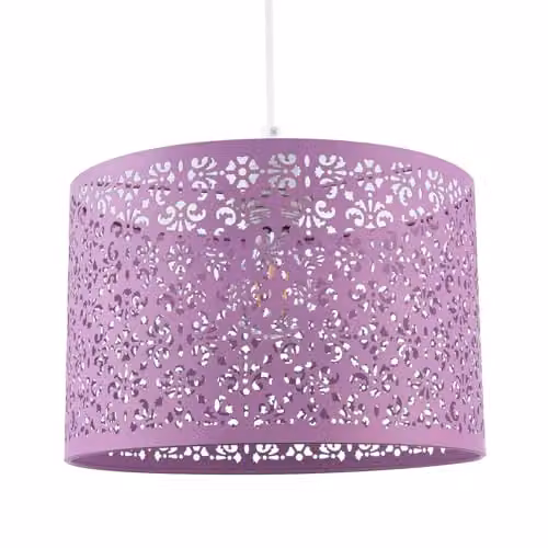 Happy Homewares Moroccan Metal Circular Pendant Light Shade in Lavender Lilac with Floral Decor, Diameter: 29 cm
