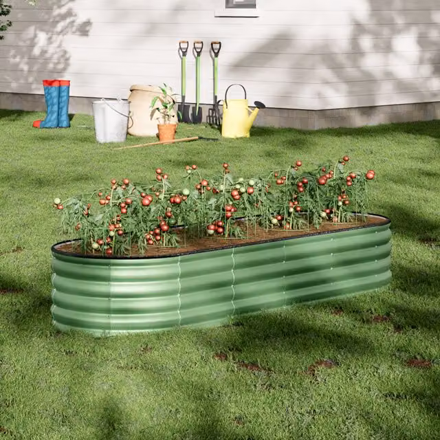 Breeins Oval Galvanised Steel Raised Garden Bed, Green, W: 240 cm, H: 42 cm, D: 42 cm