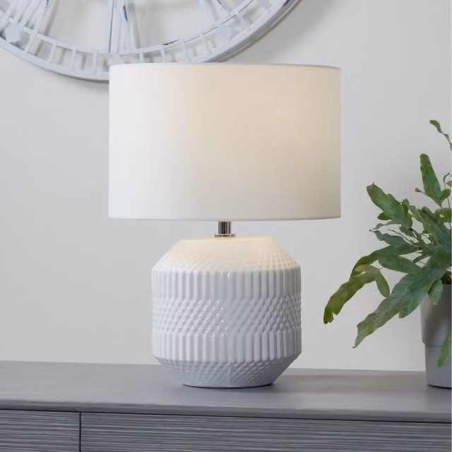 Pacific Lifestyle Boho Geometric Ceramic Table Lamp in White and Grey