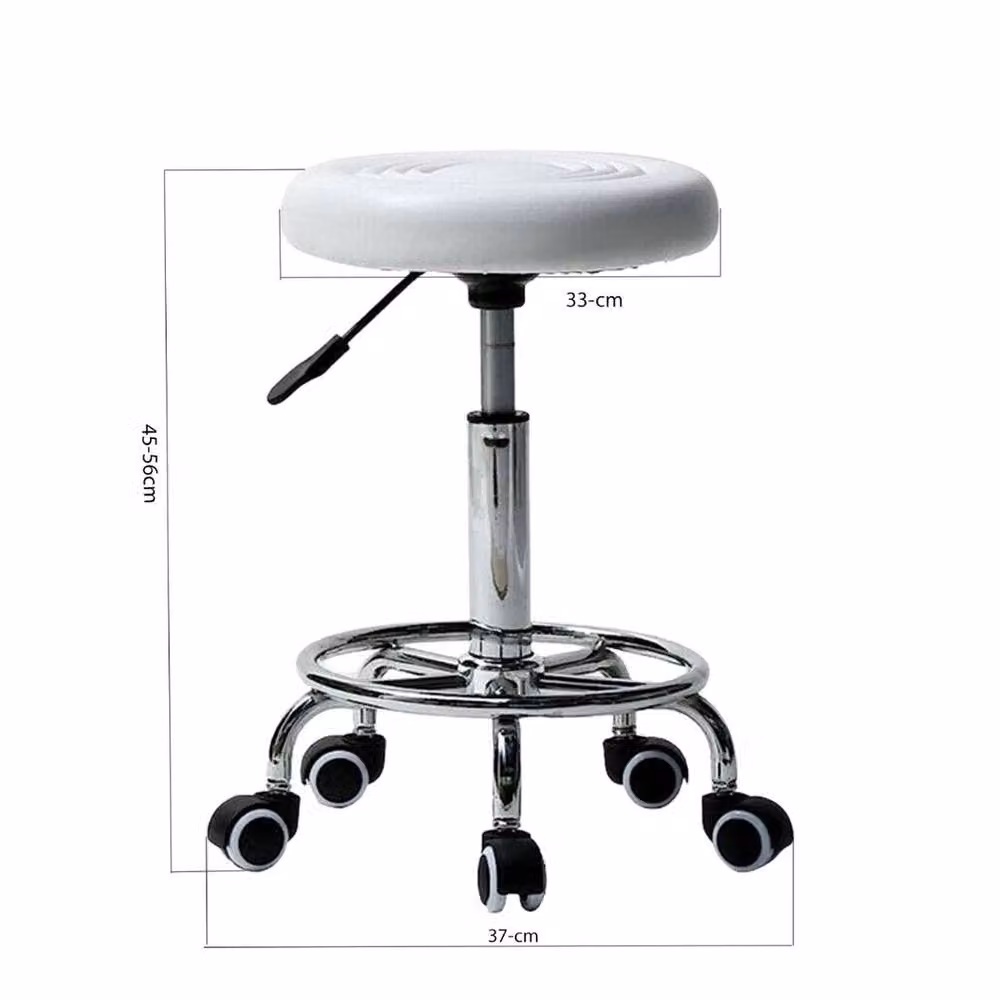 FORGEVIO Swivel Salon Stool in White with Synthetic Leather and Metal Frame – 2