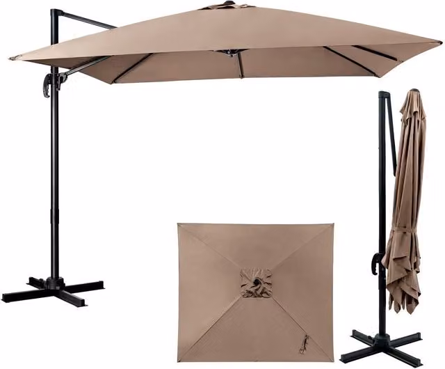 Costway Adjustable Square Cantilever Garden Parasol in Brown