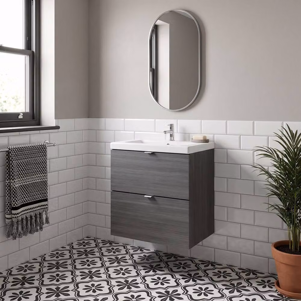 Balterley Alrewas 2 Drawer Wall Mounted Vanity Basin Unit in Anthracite Grey Woodgrain – 3