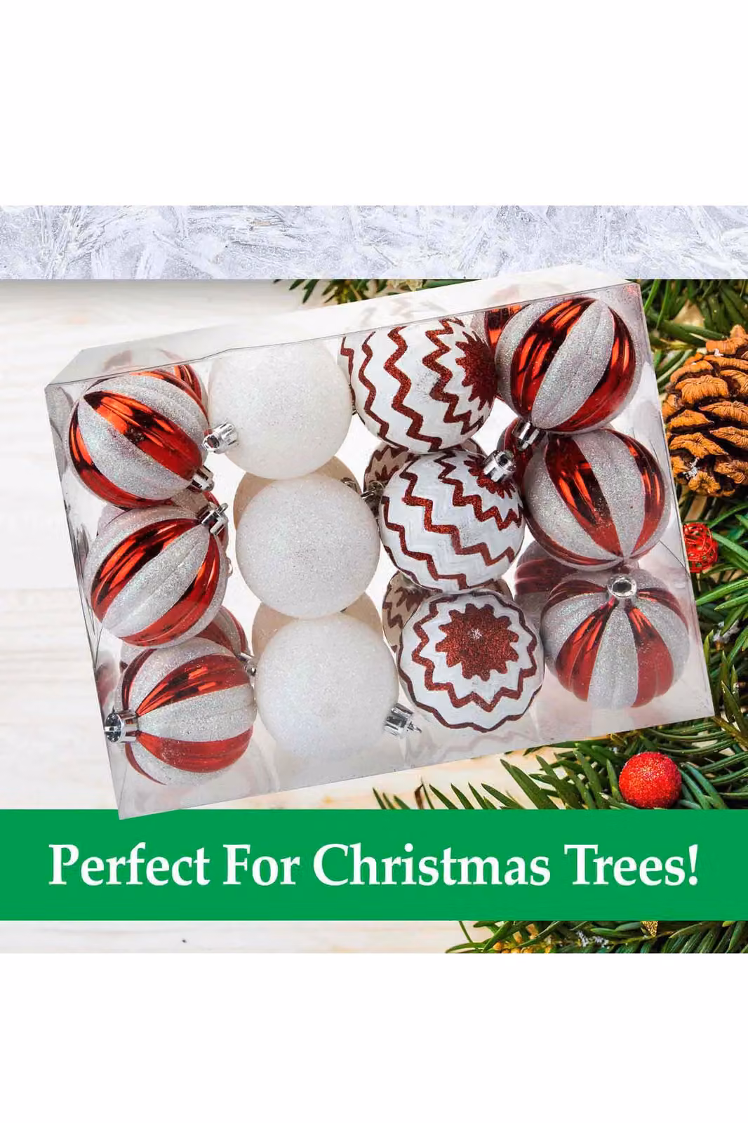 VFM e-Store Red and White Candy Cane Striped Baubles, 24 Pack, Diameter: 6 cm – 2