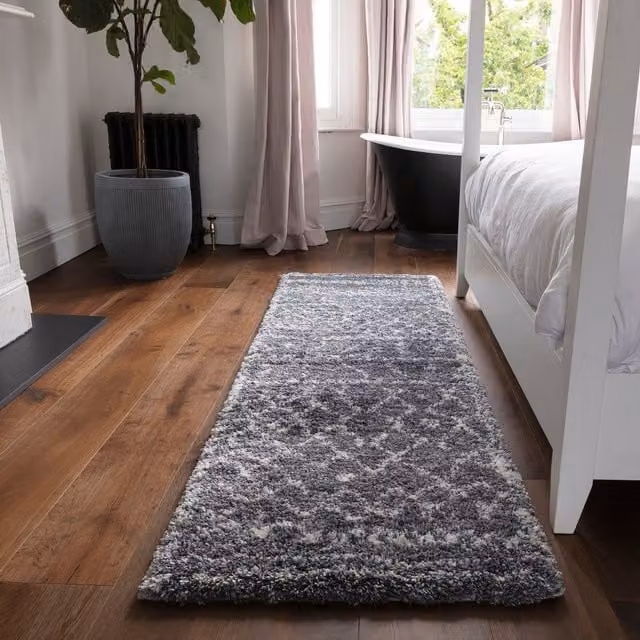 Asiatic Carpets Alto AL05 Moroccan Berber Shaggy Area Rug, Grey and Ivory, 150 cm