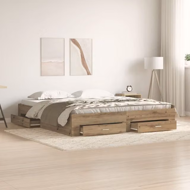 Berkfield Home Artisan Oak Bed Frame with Drawers, Brown, W/D/H: 180 x 200 cm – 1