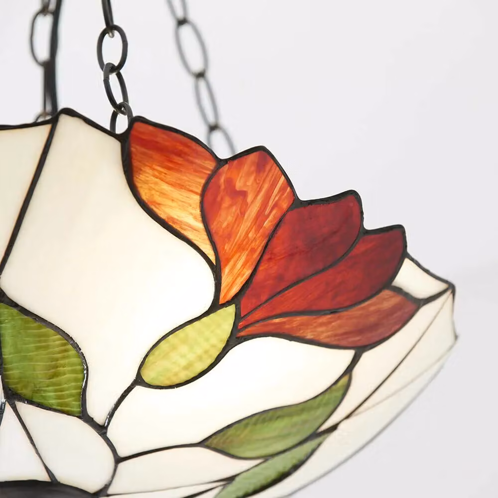 Loops Tiffany Glass 3 Light Pendant in Dark Bronze and Multicolour Glass – 2