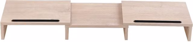 Garden Sanctuary Minimalist MDF Dual Computer Monitor Stand in Oak Wood Brown and Grey