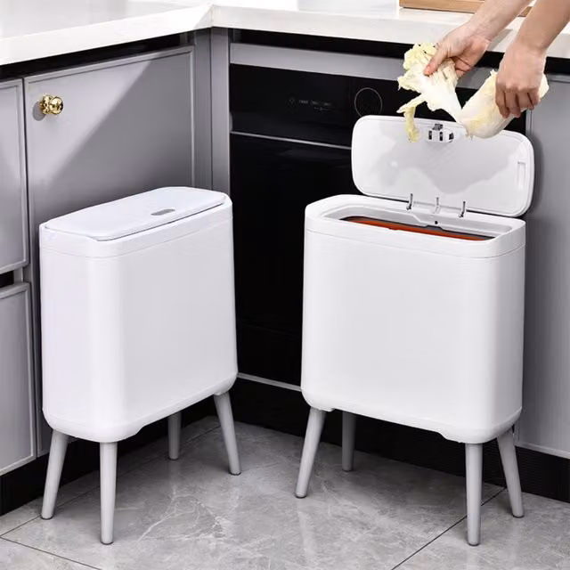 Livingandhome Touch Slim Rubbish Bin with Removable Inner Bucket in White