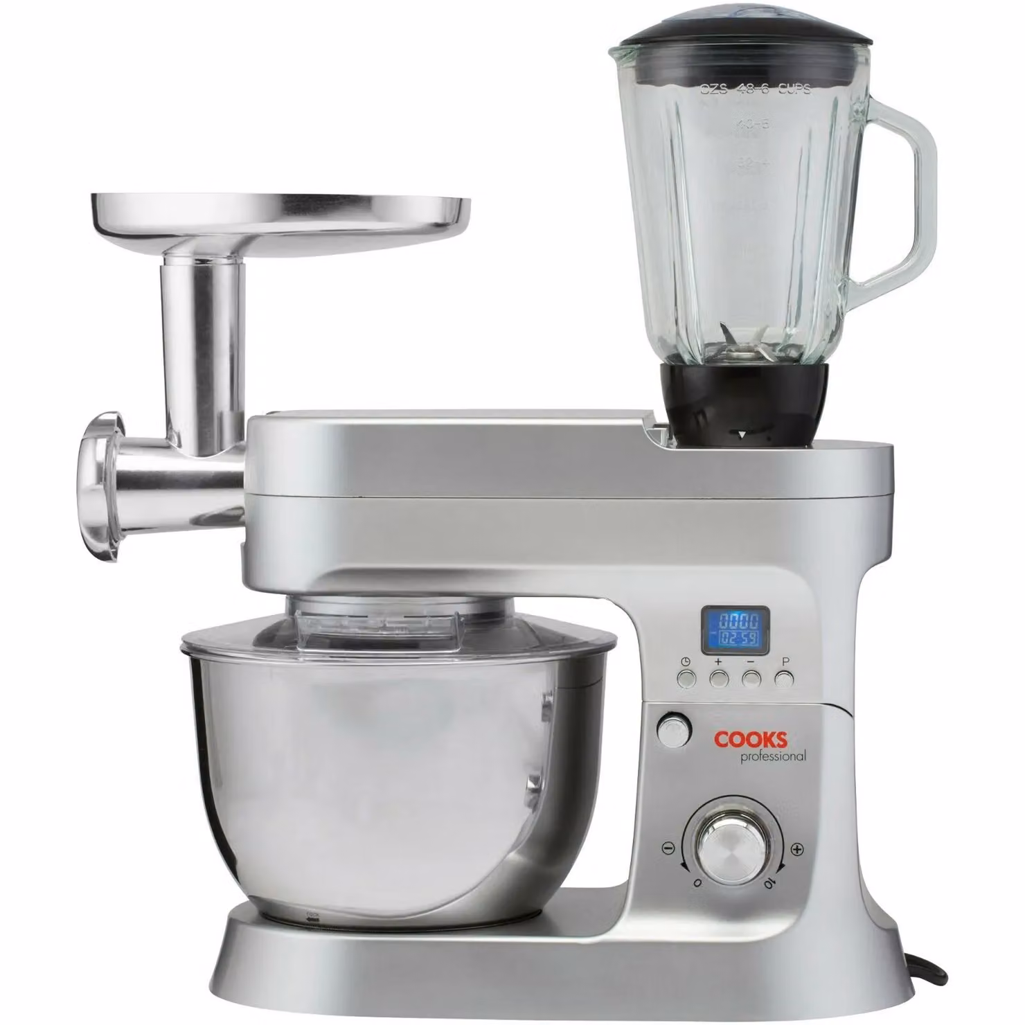 Cooks Professional Multifunction Stand Mixer 1200W with Mincer, Blender and 6.2L Stainless Steel Mixing Bowl in Silver – 2