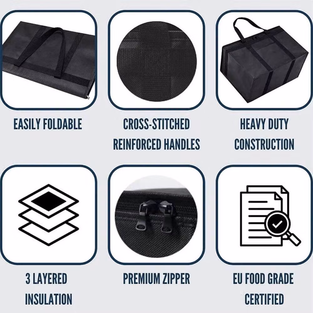 NESTLUNE Large Insulated Thermal Delivery Bag, 70L, Black, W: 100 cm, D: 15 cm, H: 15 cm – 5