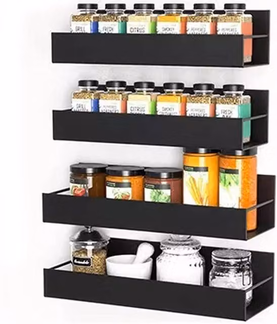 KORVIXA 4-Piece Magnetic Metal Spice Rack Storage Shelves in Black – 1
