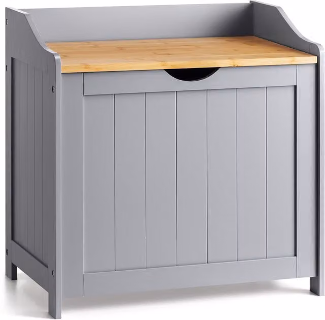 Christow Grey Bamboo Wooden Laundry Box with Lid for Bathroom and Bedroom Storage, W/D/H: 36.0 x 36.0 x 56.0 cm