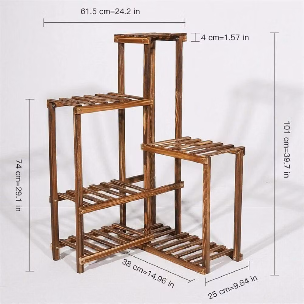 EONLION 6 Tier Corner Plant Stand Shelf in Brown Solid Wood – 2